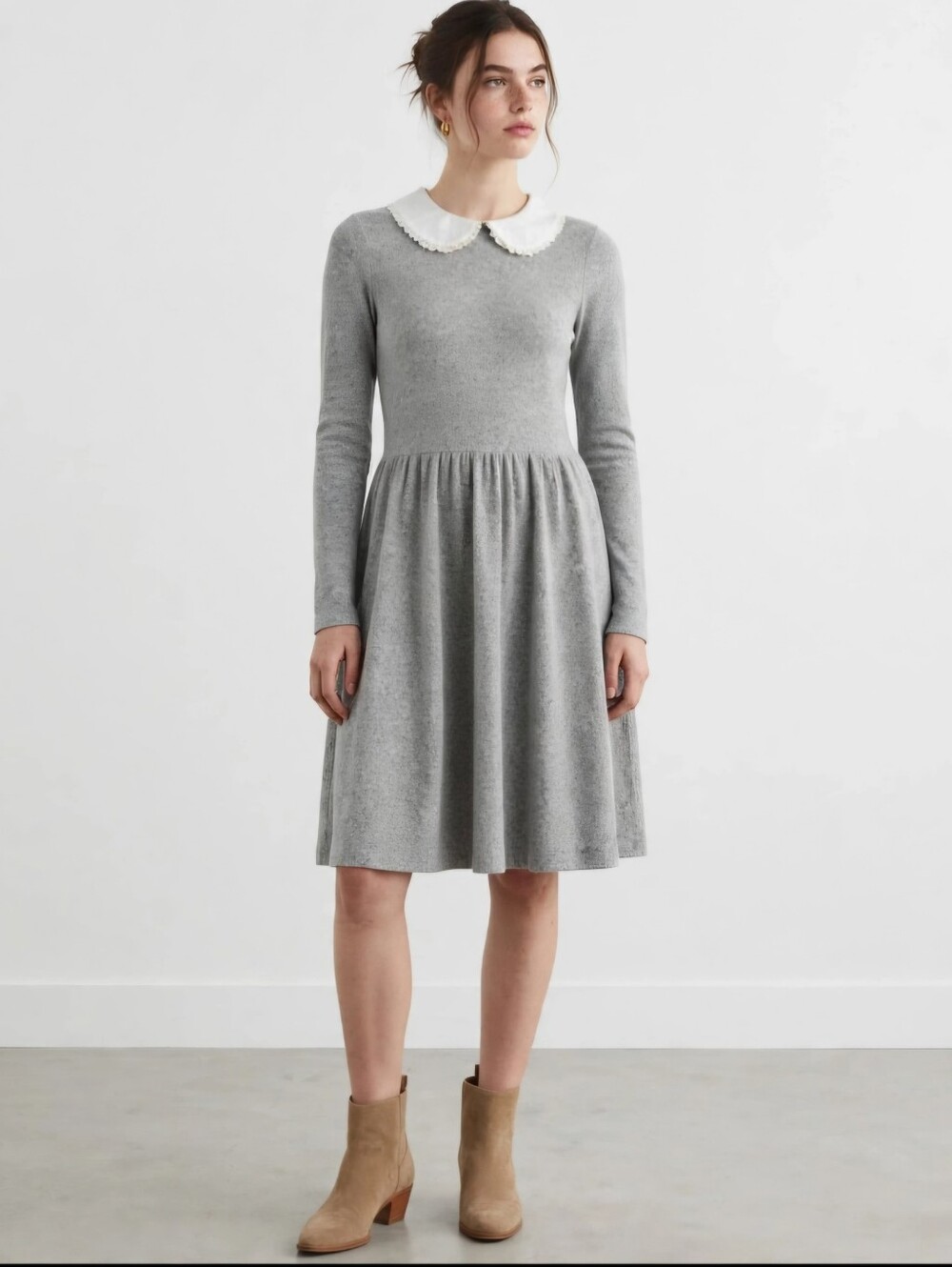 Suzy Shier Cozy Grey Long-Sleeve Knit Women’s Dress